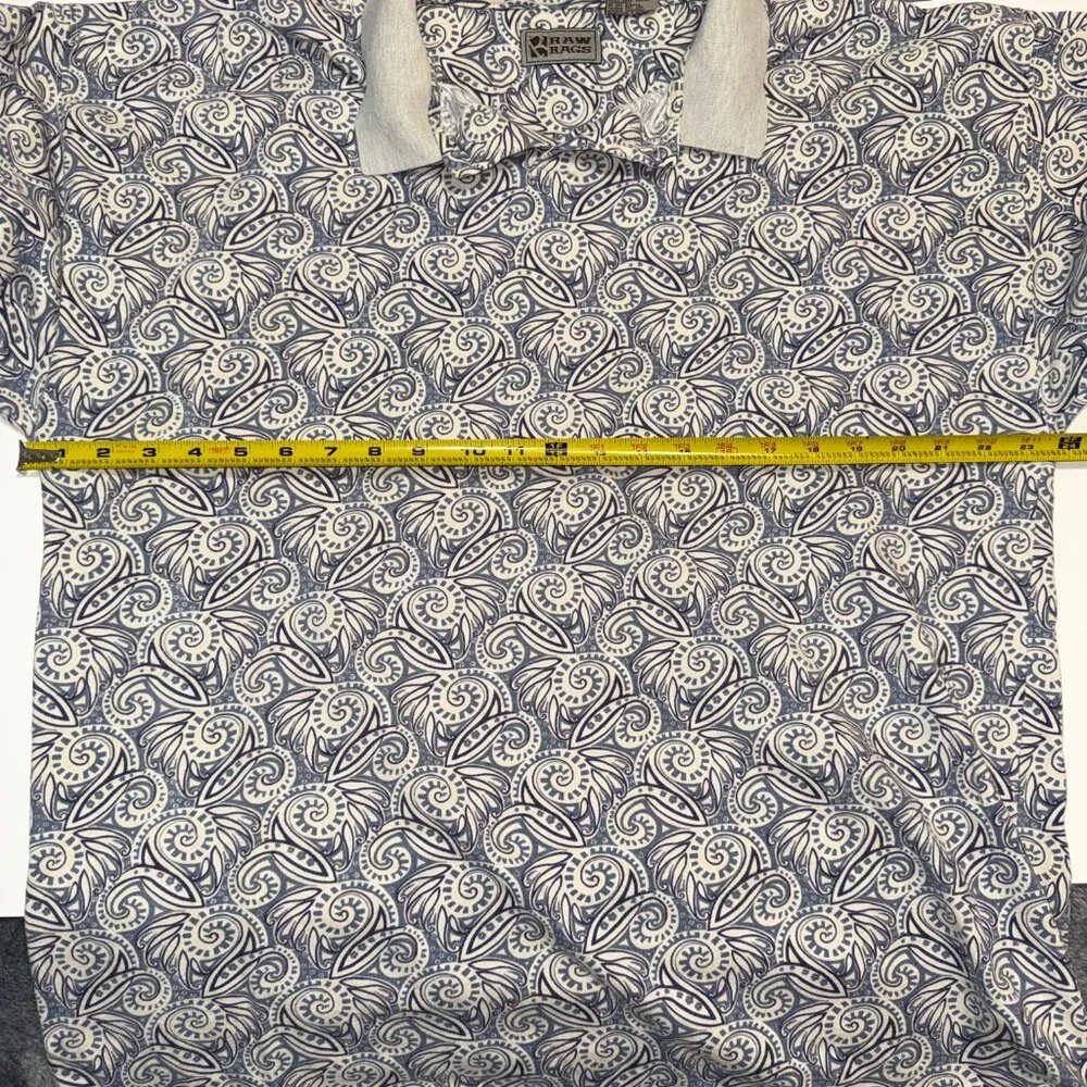 Raw Rags Vintage Men's Short Sleeve Polo Blue Geometric Pattern Size‎ XL